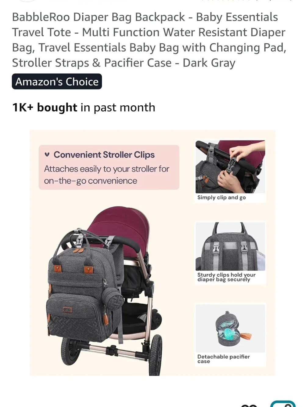 Babbleroo Dark Gray Baby/Diaper Backpack